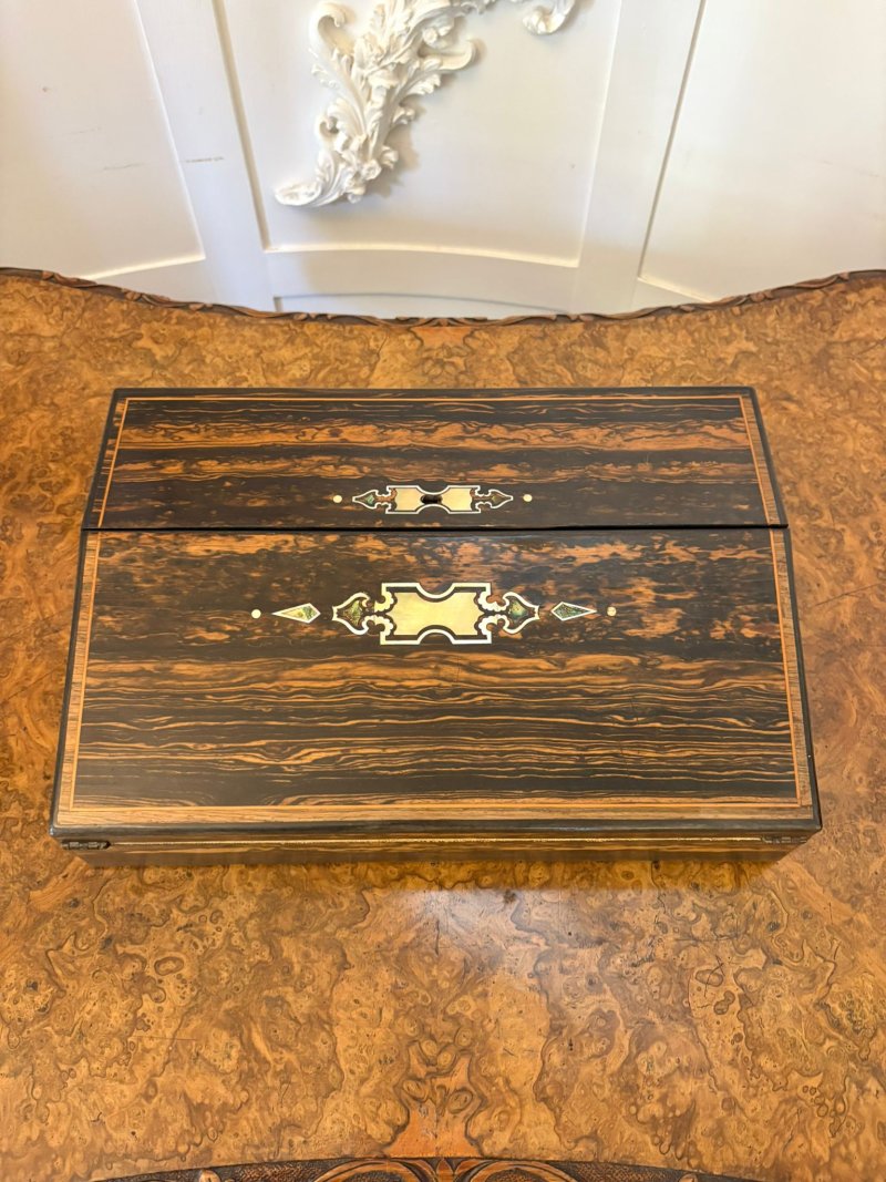 Unusual Antique Victorian Quality Inlaid Coromandel Wood Writing Box - Image 5